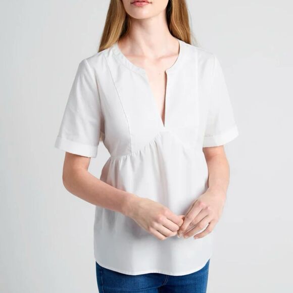 Modcloth Never Better Y-Neck Top White Peplum Blouse Shirt Size M NWT - Picture 1 of 12
